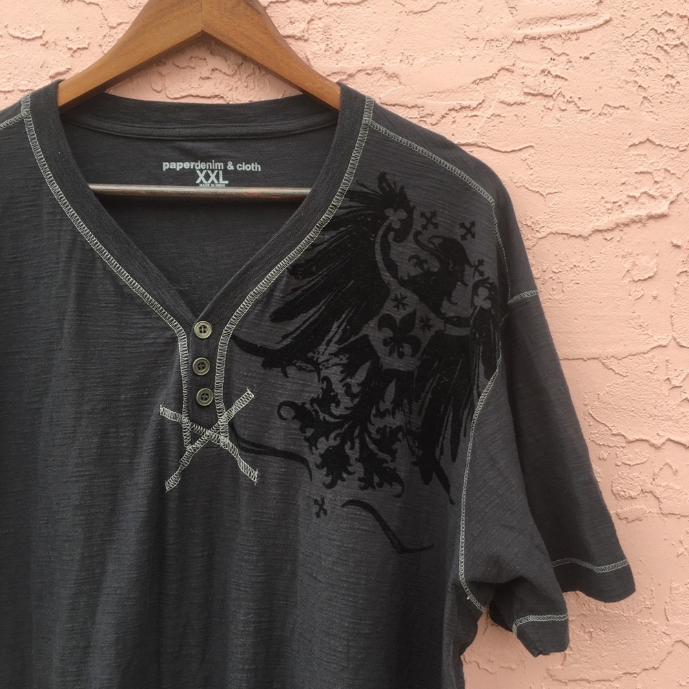 Paper Denim & Cloth Gray Black Velvet Embellishment T-Shirt Tee
